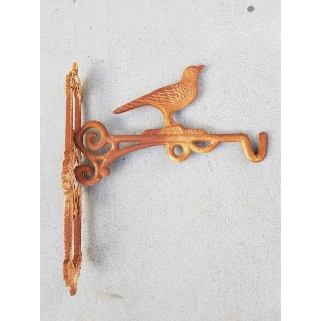Vintage Ornate Victorian Style Cast Iron Wall Hook with Bird with Patina
