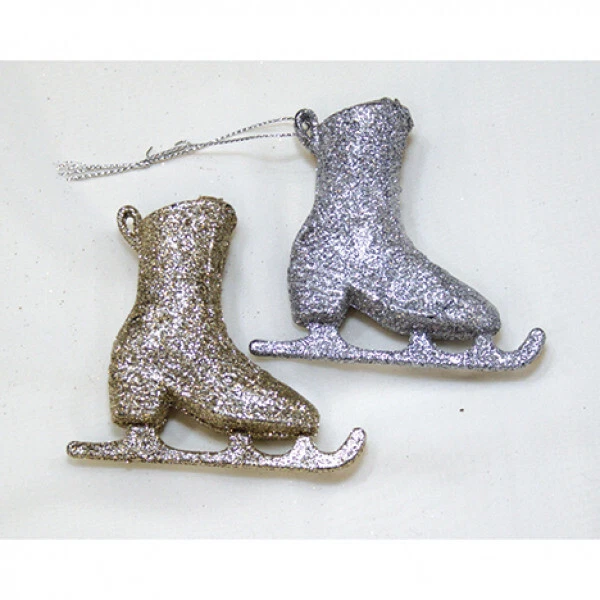 2x Schlittschuhe Christbaumschmuck Anhänger Weihnachtsbaum gold, silber