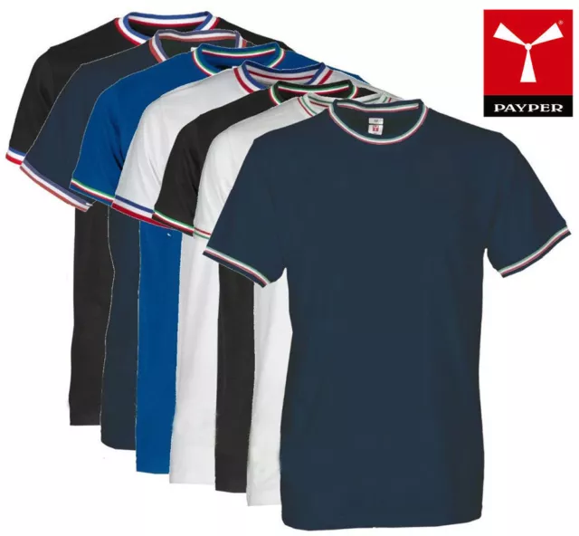 PAYPER FLAG T-Shirt Girocollo Manica Corta Colletto Tricolore da Uomo in Cotone