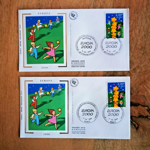 ⭐ FRANCE 2 Enveloppes Soie FDC Europa 2000 - Timbre Poste ⭐