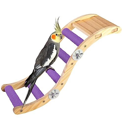 Bird Wooden Ladder Toy, Wood Parrot Bird Perch Climbing Bridge, Easy Purple