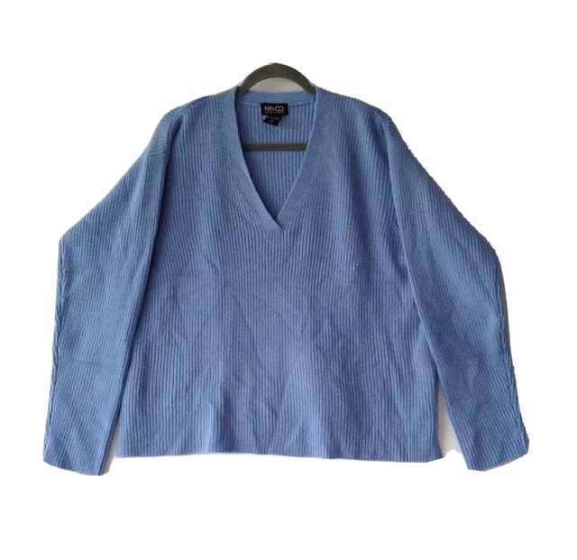 New York & Company Sweater Womens XL Lavender Blue V Neck Knit Top Long Sleeve