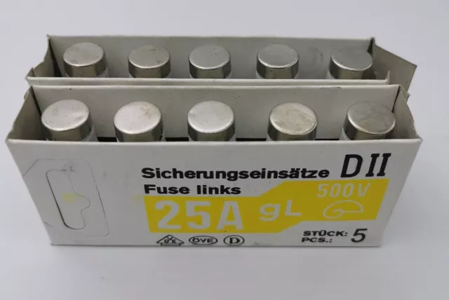10x ETI Insert Fusible DII 25A 500V Gl Fusibles Fusible Gauche