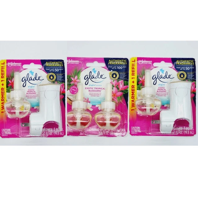 Glade PlugIns Scented Oil Refill Exotic Tropical Blossoms 5 Count +2 Warmer OPEN
