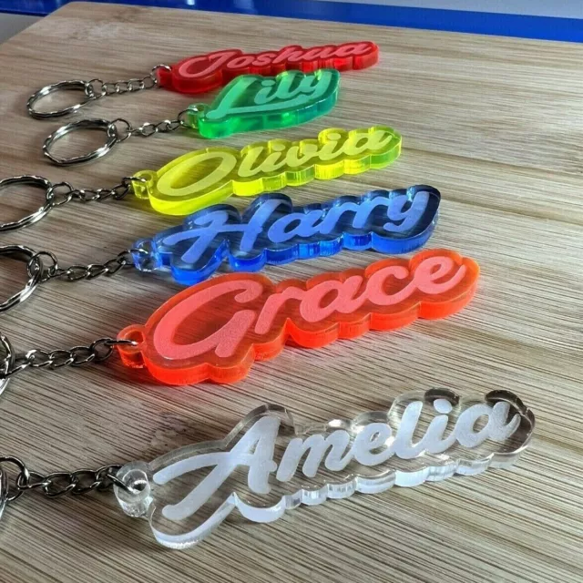 Personalised Name KEYRING KEYCHAIN GIFT ANY NAME SCHOOL BAG TAG LASER engraved