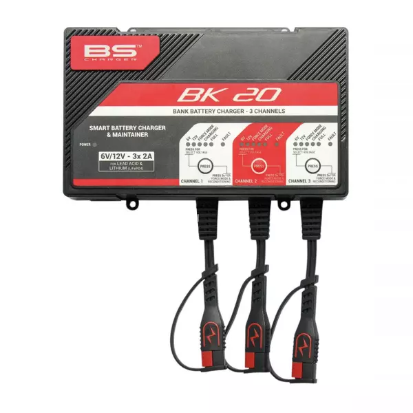 Cargador Mantenedor Moto Bs-Battery BK 20 6/12v LiFePO4 4-40Ah 3 Canales