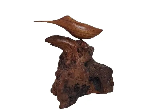 Vintage Hummingbird Sculpture Hand Carved Wooden Natural Brown Color on Wood