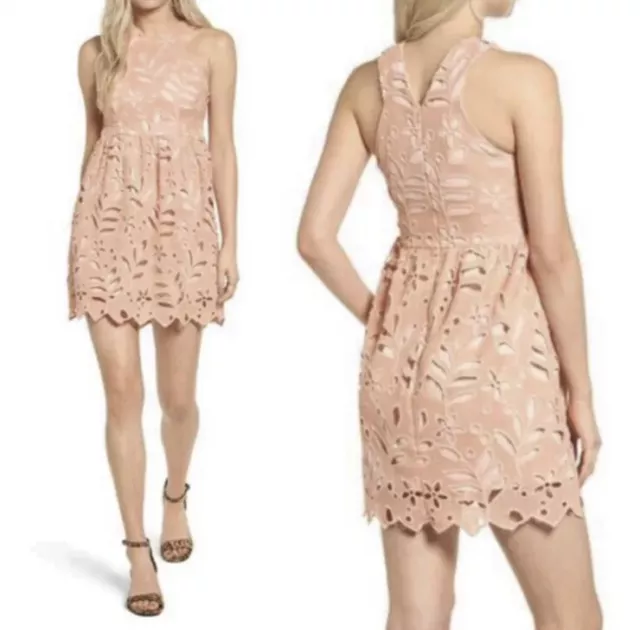 Dee Elly Pink Crochet Lace Dress Size Small Womens