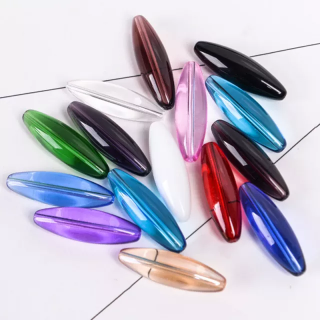 5pcs Long Oval Shape 40x12mm Glossy Crystal Glass Loose Beads for Jewelry Making