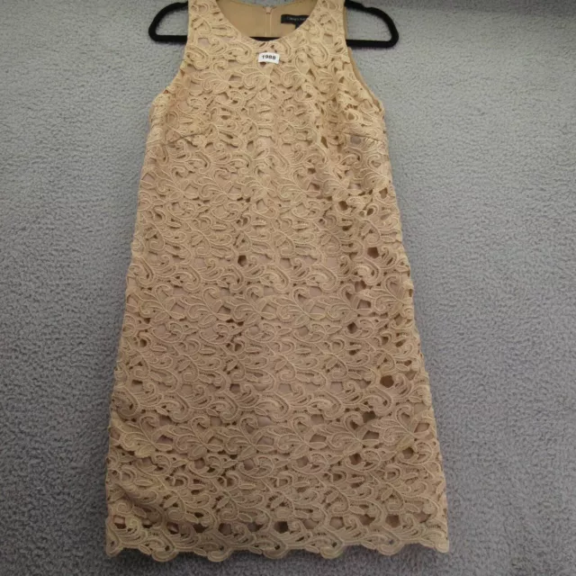 Carmen Marc Valvo Womens Shift Dress Beige Lined Scoop Neck Sleeveless Lace 12