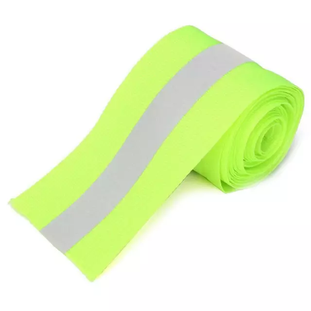 Silber Reflective Tape Safty Strip Sew On Lime Green Synth Fabric 3 Meter