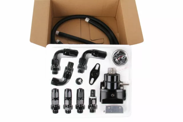 LokoCar Adjustable Fuel Pressure Regulator Kit Oil 0-100psi Gauge -6AN 6AN Black 3