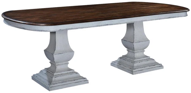 Pastry Table Tuscan Italian Antique White Rustic Pecan Double Pedestal Oval Top