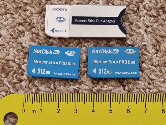 2 x 512MB MEMORY STICK PRO DUO CARD SanDisk FULLSIZE MS ADAPTOR SONY PSP Mobile