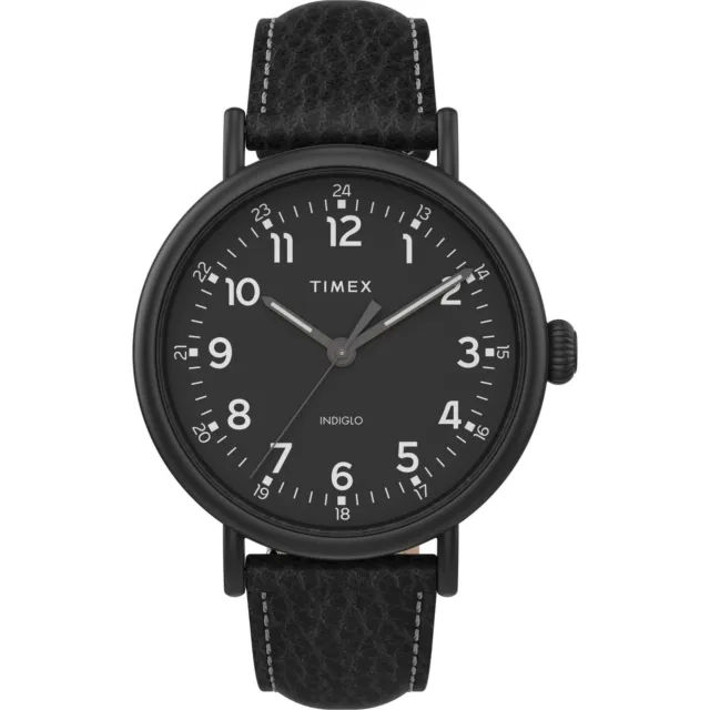 Timex Men's Watch Standard Black Indiglo Light-Up Dial Leather Strap TW2T91000
