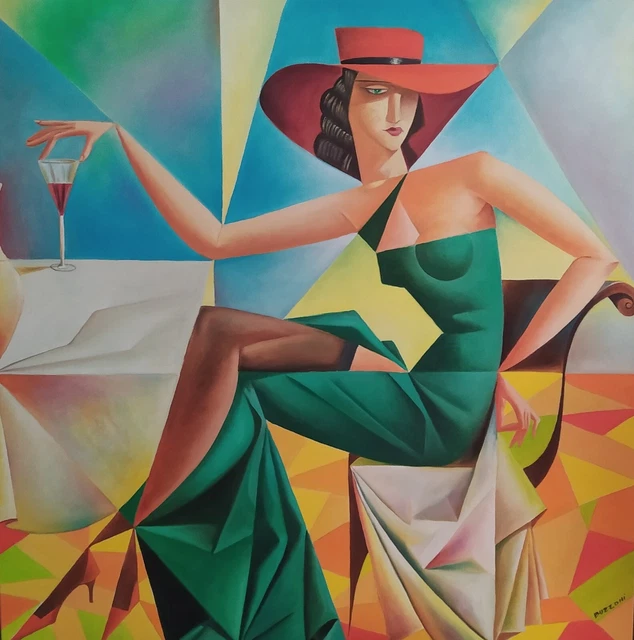 Quadro Dipinto A Mano Con Angeli - Olio Su Tela 60x90 Cm - Opera D'Arte Unica Già Incorniciata