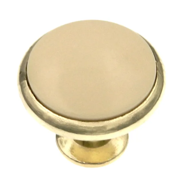 P428-IV Polished Brass 1 3/8" Cabinet Knob Pull, Ivory Top Hickory Tranquility