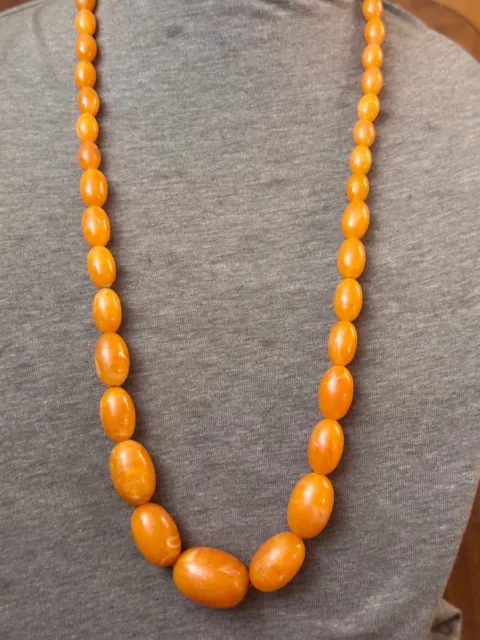 Real Antique Carved Egg Yolk  Butterscotch Baltic Amber  Necklace