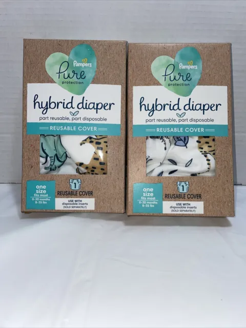 Lot of 2 Pampers Pure Hybrid Reusable Cloth Diaper Covers 0-30 Month Jungleprint