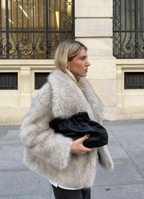 ZARA SHORT FAUX Fur Jacket Coat Ecru 4360 240 S M L 159.00