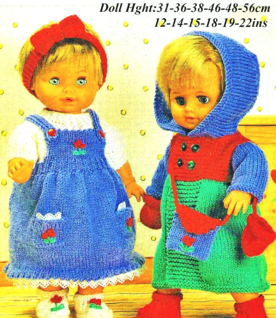 VINTAGE "COPY"  7 Items to Knit.   Doll Hght: 31-56cm   /  12-22"   8 Ply