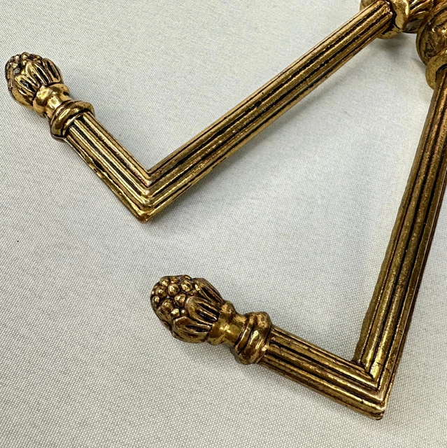 Vintage French Pair of Dull Gold Colour Metal Curtain Window Drapes Tiebacks 2