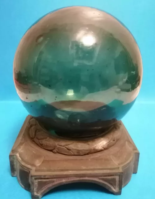 Ancienne Boule en Verre Soufflé sur Socle en Bronze