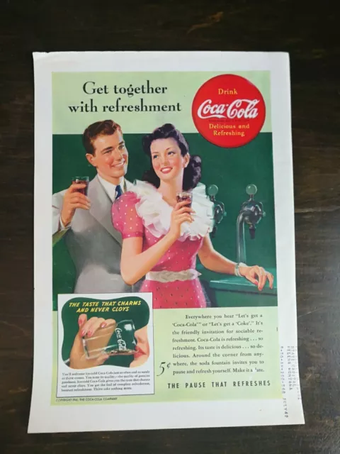 Vintage 1941 Coca-Cola Get Together with Refreshment Full Page Color Ad - 1221