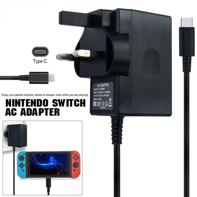 For Nintendo Switch Mains Adaptor Adapter Charger UK Plug USB Type C AC Adapter