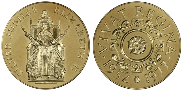 GREAT BRITAIN Elizabeth II 1977 Medal of 25 Ducats Wt. PCGS MS68. Silver Jubilee