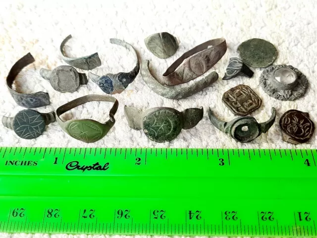 Ancient MEDIEVAL bronze Ring Vintage antique ARTIFACT 16 pcs 21.5 g