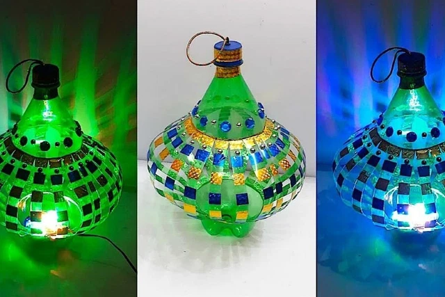 Lámparas decorativas hechas a mano hechas de botellas de plástico, usadas