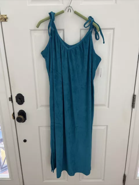 NWT Old Navy Women Teal Tie-Shoulder V-neck Terry Midi Swing Dress Women XL