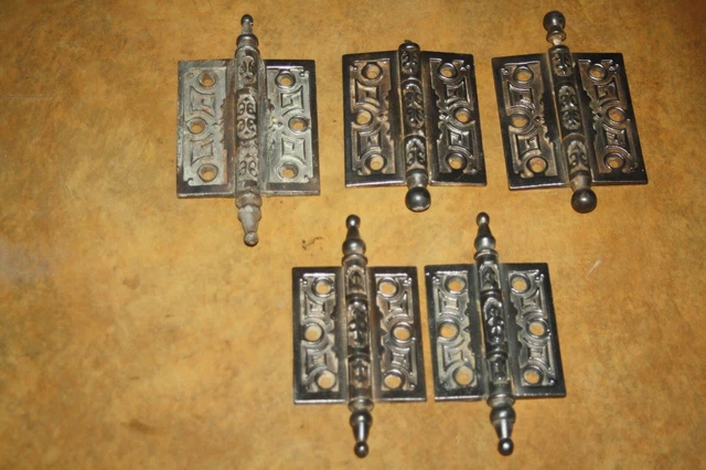 Group Cast Iron Antique Ornate Eastlake Victorian Steeple/Ball Pin Door Hinges