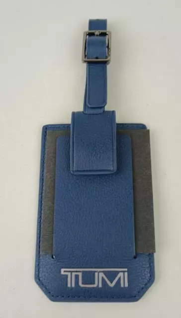 TUMI Embossed Navy Blue Leather Luggage ID Tag Gunmetal Grey Hardware