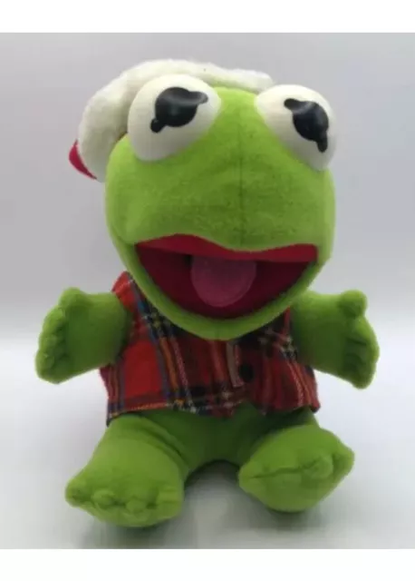 1987 Baby Kermit Plush Toy Jim Henson Muppet Babies with Santa Hat Vintage
