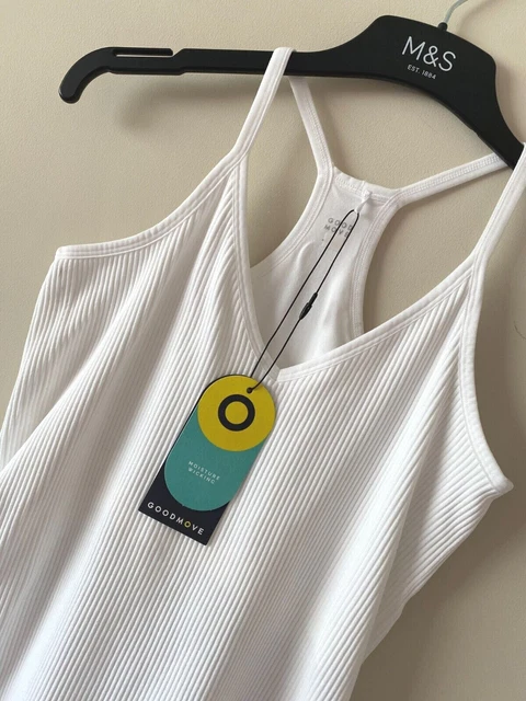 Ladies M&S Goodmove Size 8 10 12 14 White Ribbed Soft Stretch Sports Vest Top