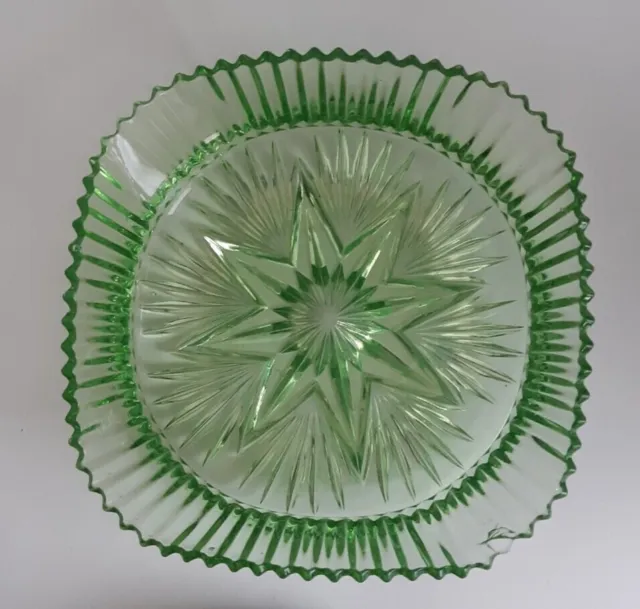 Art Deco Sowerby Uranium Green Pressed Large Glass 10" Square Dish circa 1930s