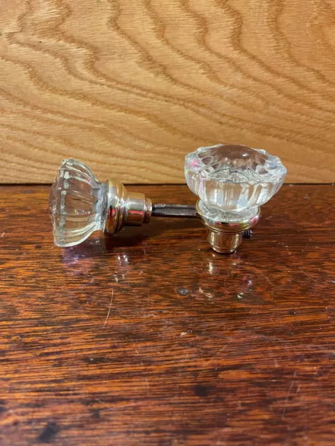 Crystal Glass Door Knobs Antique 12 point w/brass  2" dia (PER Pair/ SET)