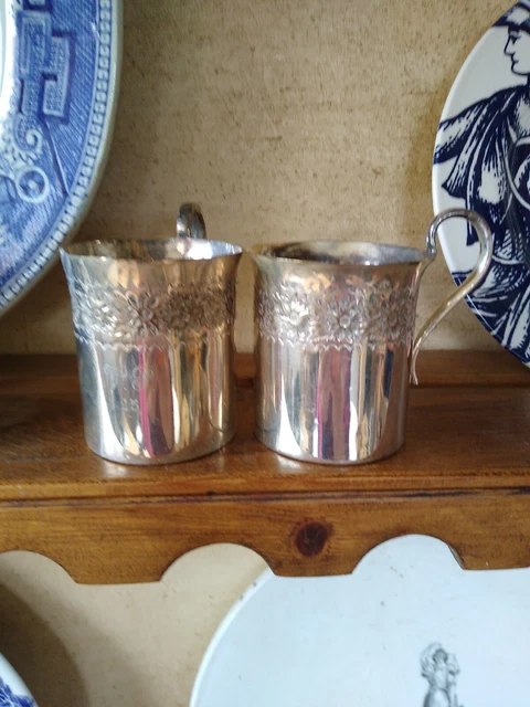 2 Martin Hall & co Silver Plate Antique Punch Cups/Coffee Cans ? Monogrammed