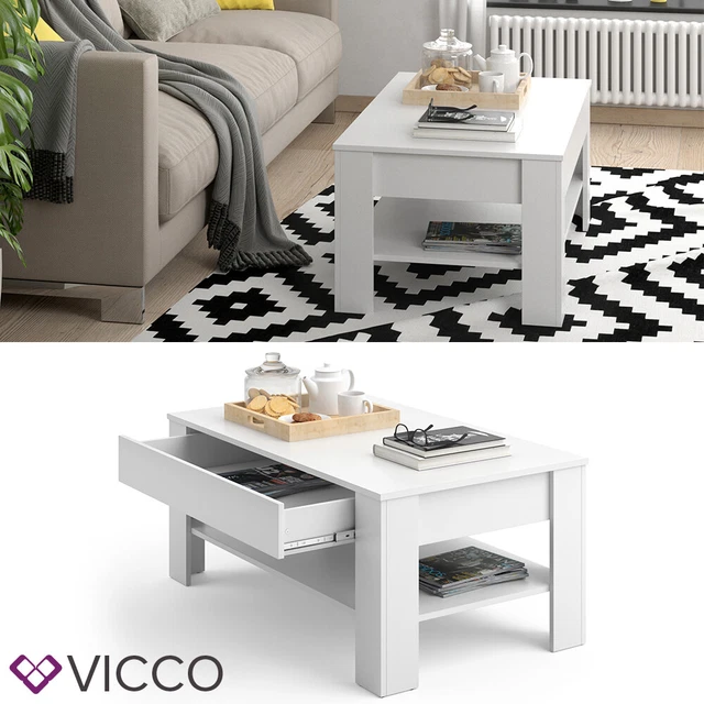 Table Basse D'appoint Carrée Blanc 100x100x31 Cm - Bois D'ingénierie, Plateau Robuste, Rangement, Design Moderne - 4
