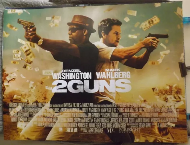 2 Guns   Mark Wahlberg Denzil Washington Original Quad Cinema Poster 