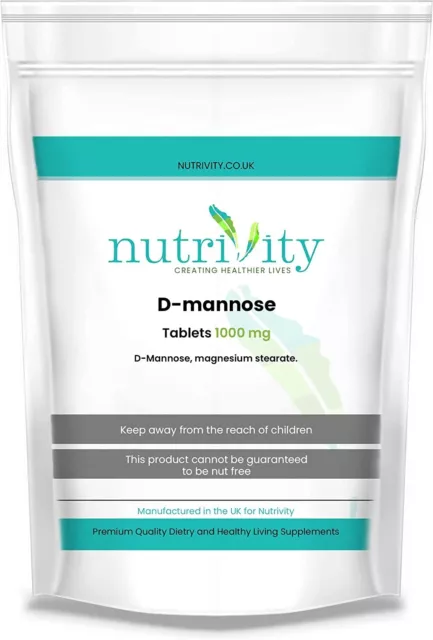 D-Manosa 1000mg Tabletas Veganas Alta Fuerza Suplemento de Apoyo ITU por Nutrivity