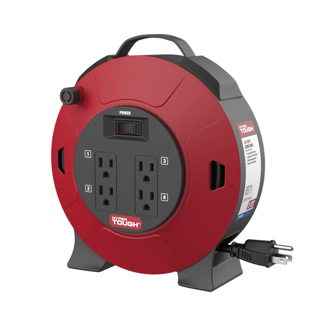 25 FT. RETRACTABLE Extension Cord Reel With 4 Outlets, MultiPlug