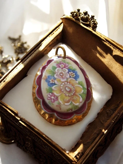 Pendentif Céramique Limoges Vintage – Authentique – Multicouleur – Homme