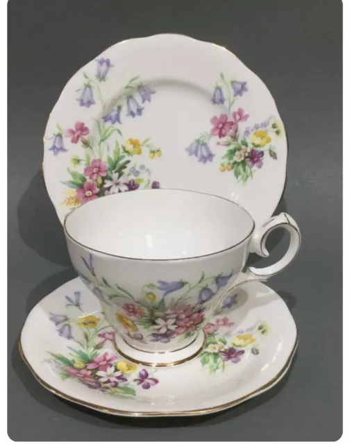 Queen Anne Bone China “old country spray”. Tea Cup, Saucer,  and Plate trio