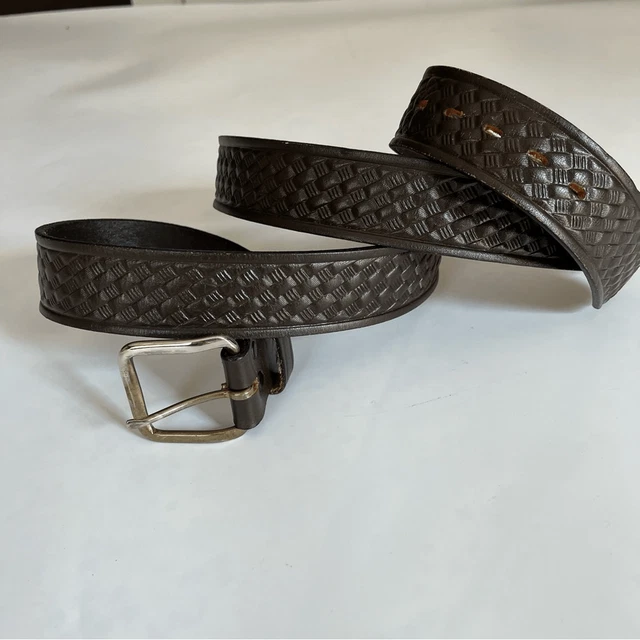 Vintage Men's Top Grain Leather Belt Dark Brown Basketweave Western Casual 48