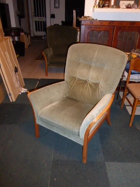 Vintage Parker Knoll 1970s 3 piece suite 2 seater sofa + 2x Armchairs Green VGC