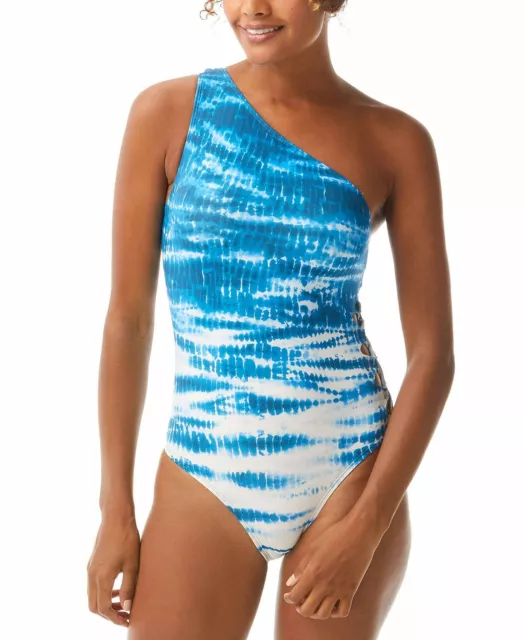 Vince Camuto AZURE Tie-Dye One-Shoulder Strappy-Side One-Piece Swimsuit. US 12