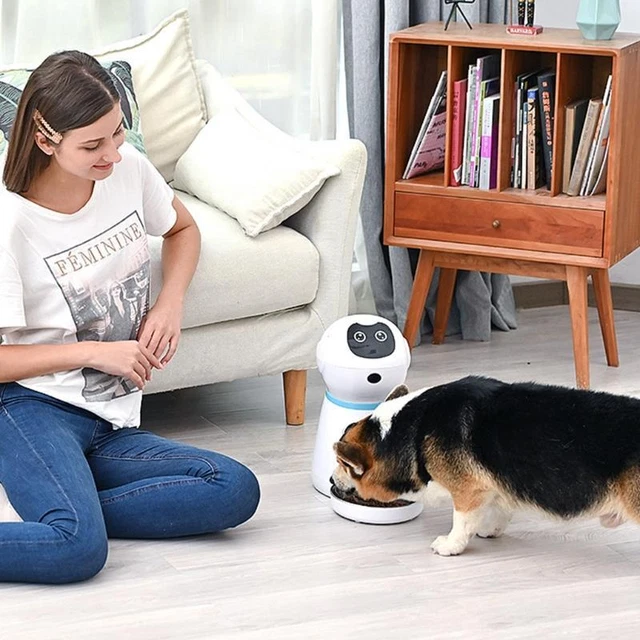 Cute Robot Shape Automatic Cat Feeder with 10s Voice Recorder Keeping Food Fresh 4